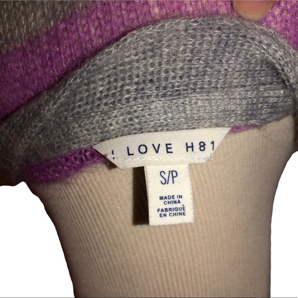 I Love H81 Women's Small Purple & Grey Striped Eyelet Cardigan Sweater - Picture 7 of 8